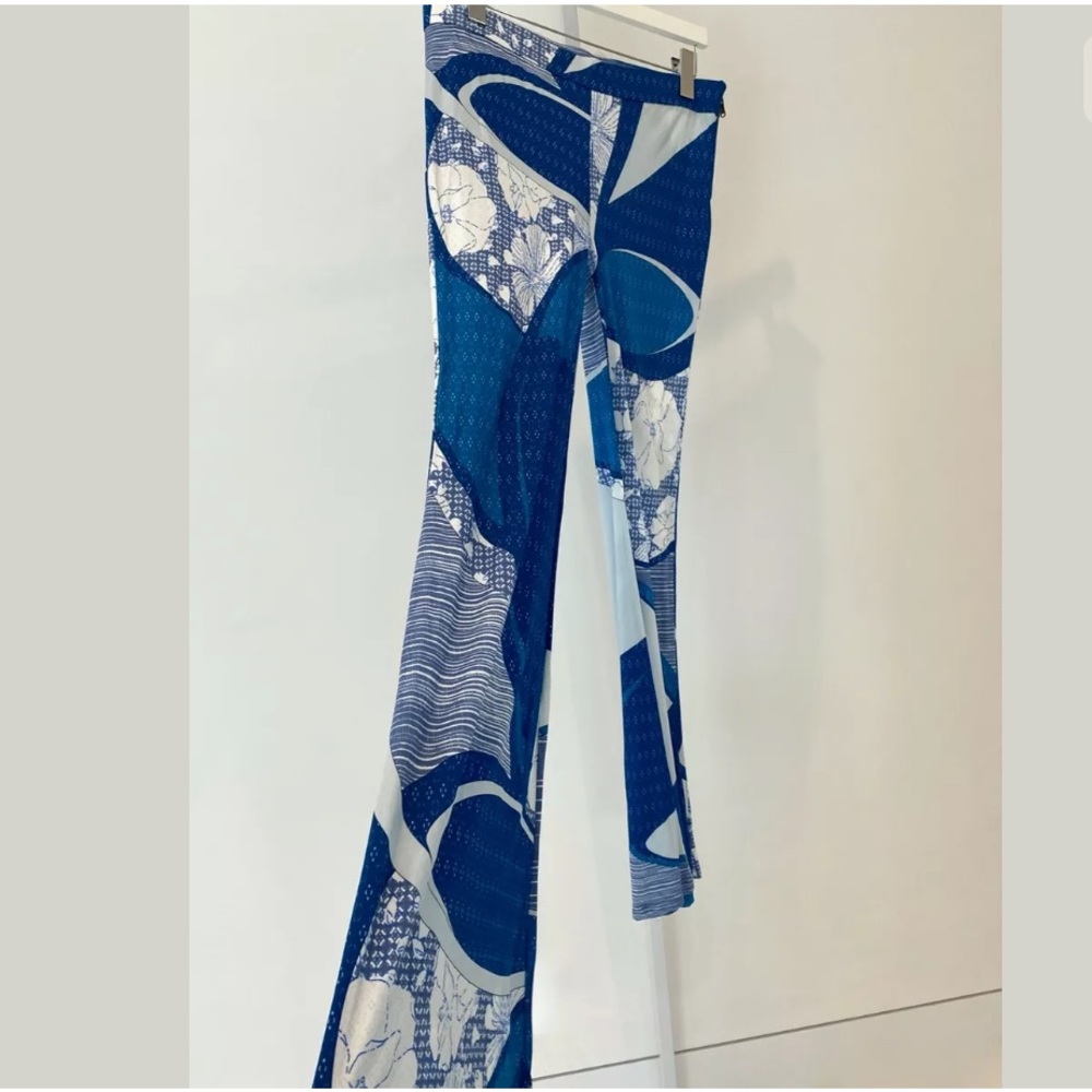 EMILIO PUCCI BLUE WHITE PRINT VISCOSE PANTS GOLD SIDE ZIPPER SIZE IT 42 / US 8